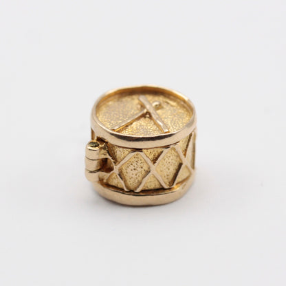 Vintage 9ct Gold Opening Drum Charm with Trumpeter, NUVO, 1961
