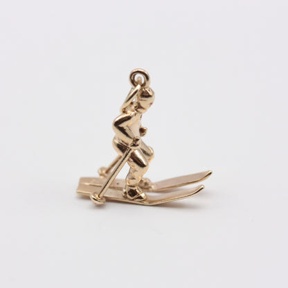 Vintage 9ct Gold Skier Charm, 1966