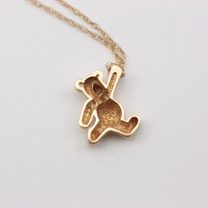 Vintage 9ct Gold Hanging Teddy Bear Pendant on Chain, c1990