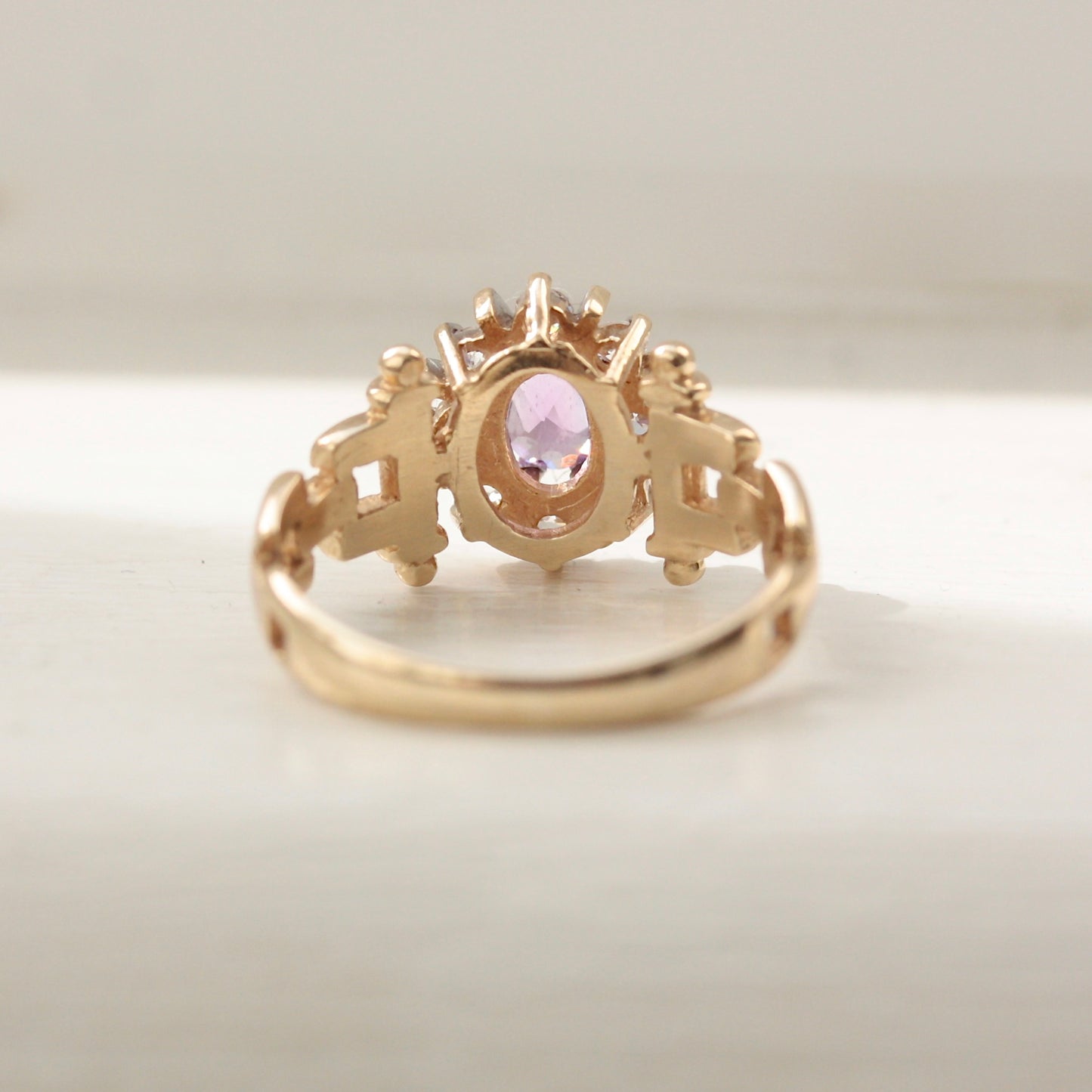 Vintage 9ct Gold Amethyst & CZ Cluster Ring, 1990