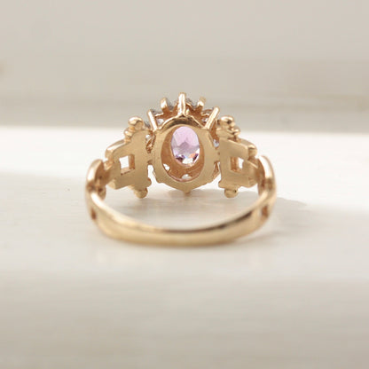 Vintage 9ct Gold Amethyst & CZ Cluster Ring, 1990
