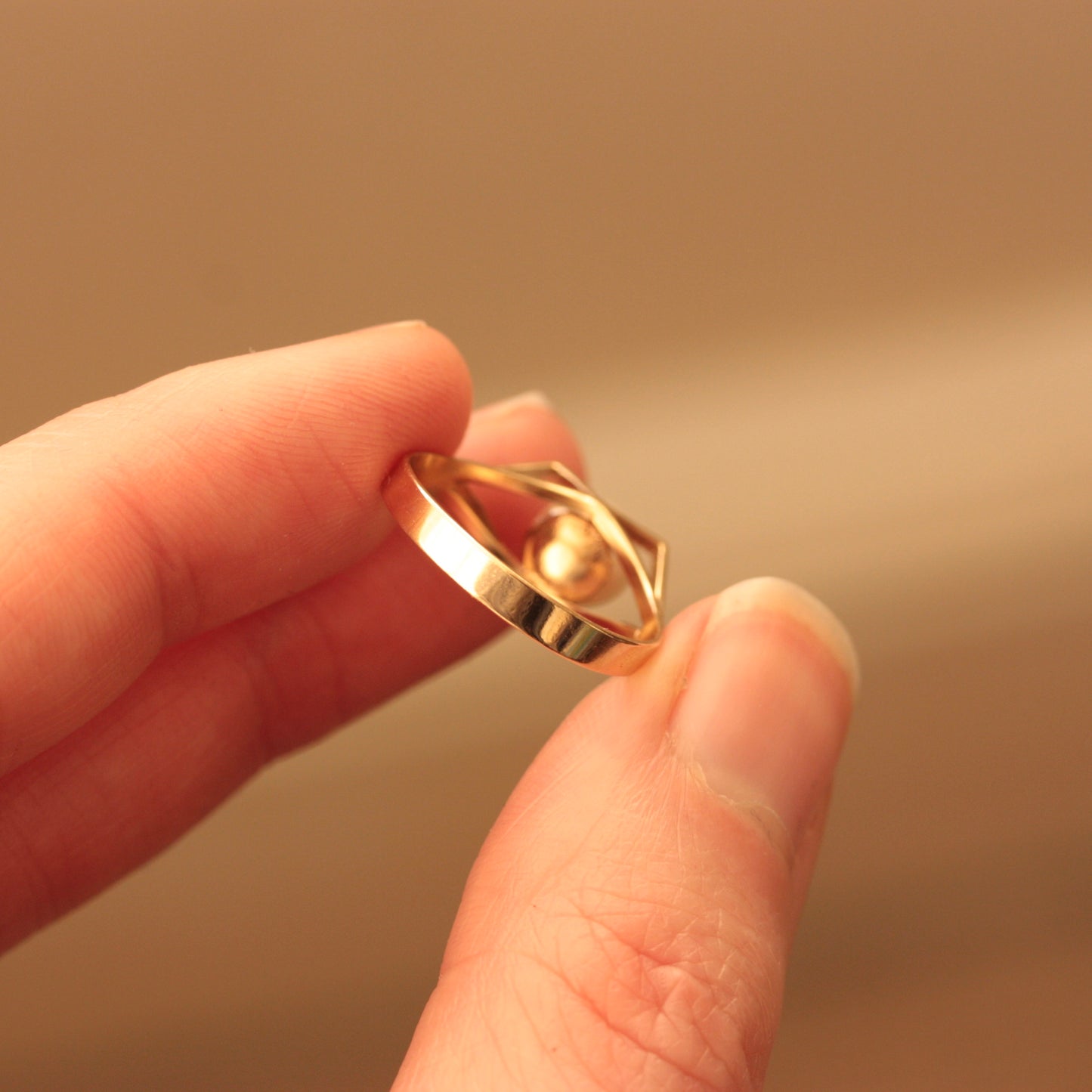 Vintage 9ct Gold Modernist Pearl Solitaire Ring, 1970