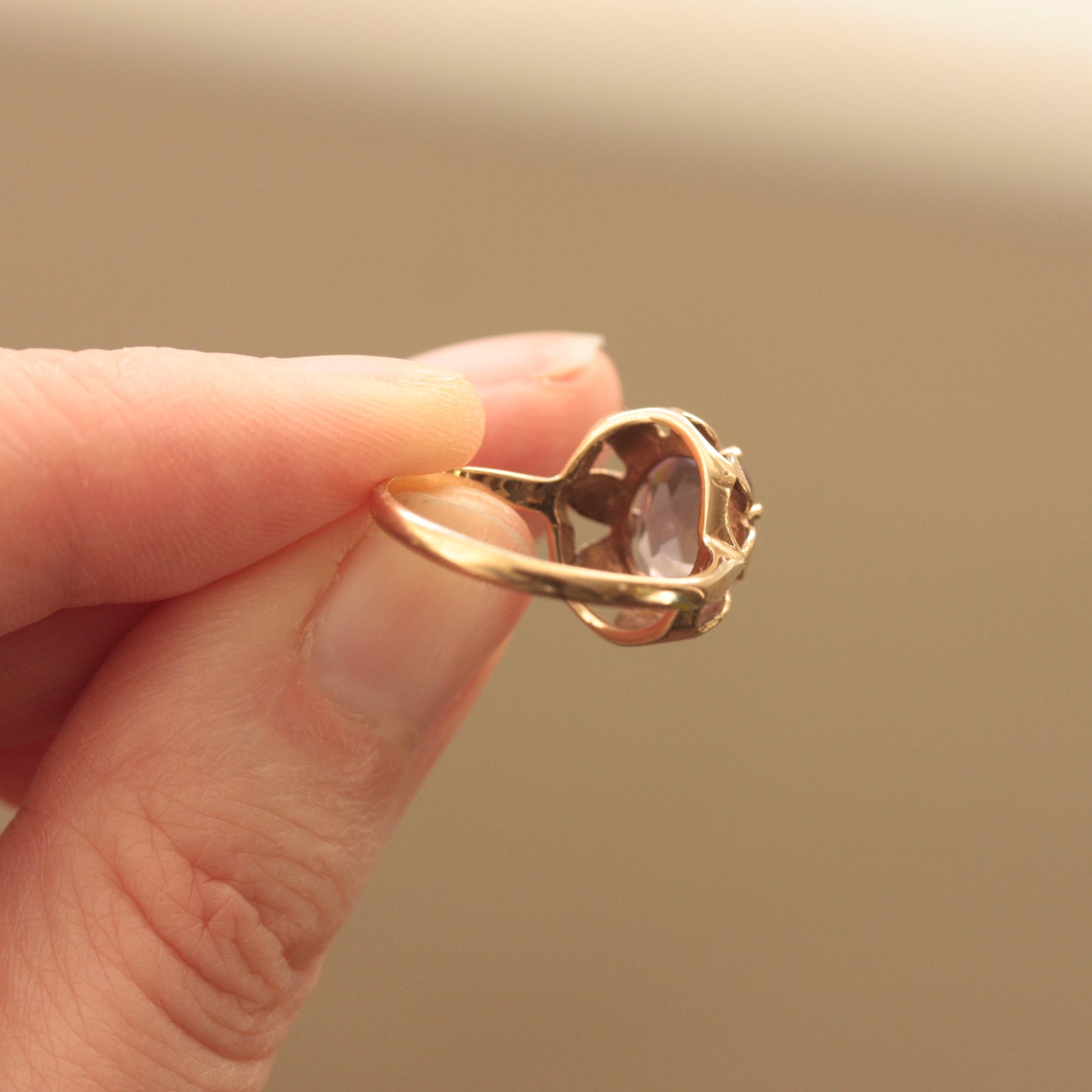 Vintage 9ct Gold Flower Set Amethyst Ring, 1969