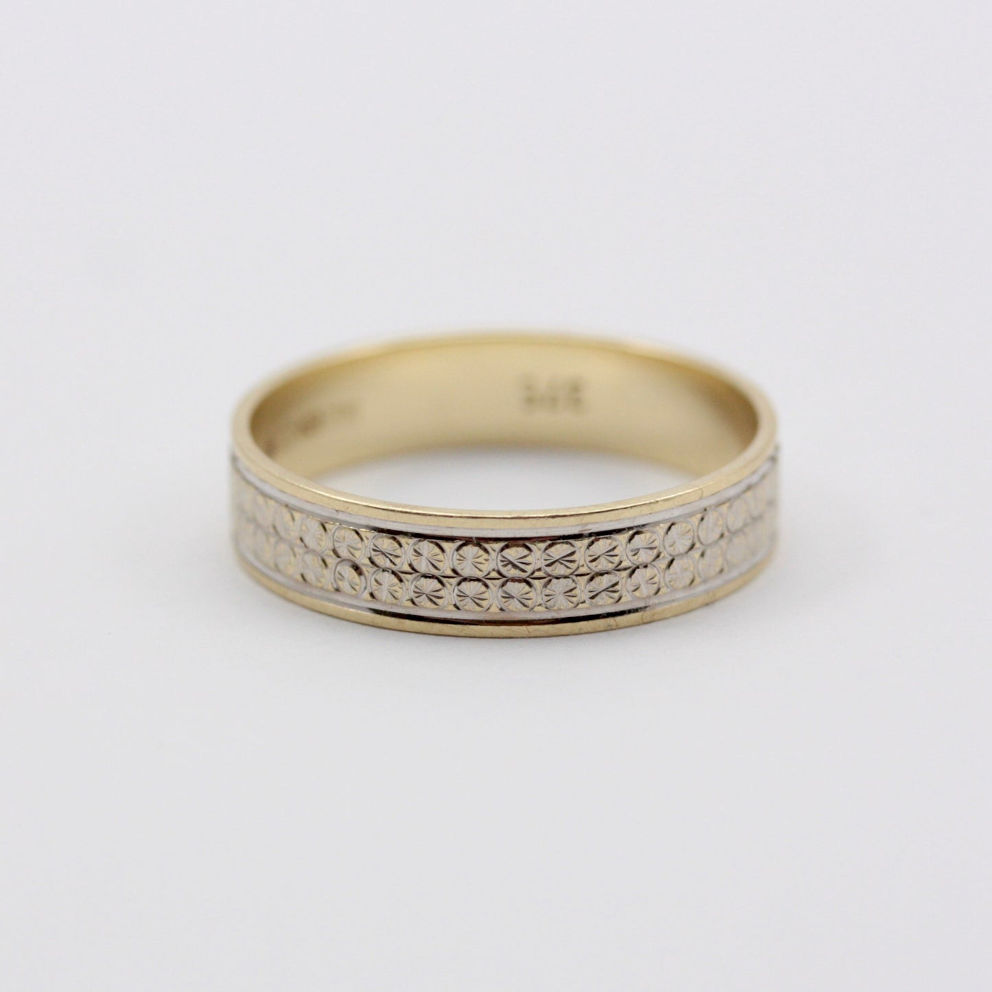 Pre-owned Two Tone 9ct Gold Patterned Band Ring