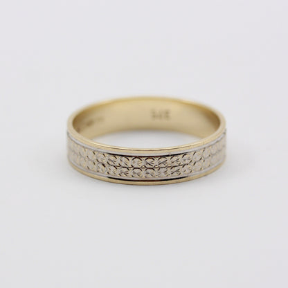 Pre-owned Two Tone 9ct Gold Patterned Band Ring
