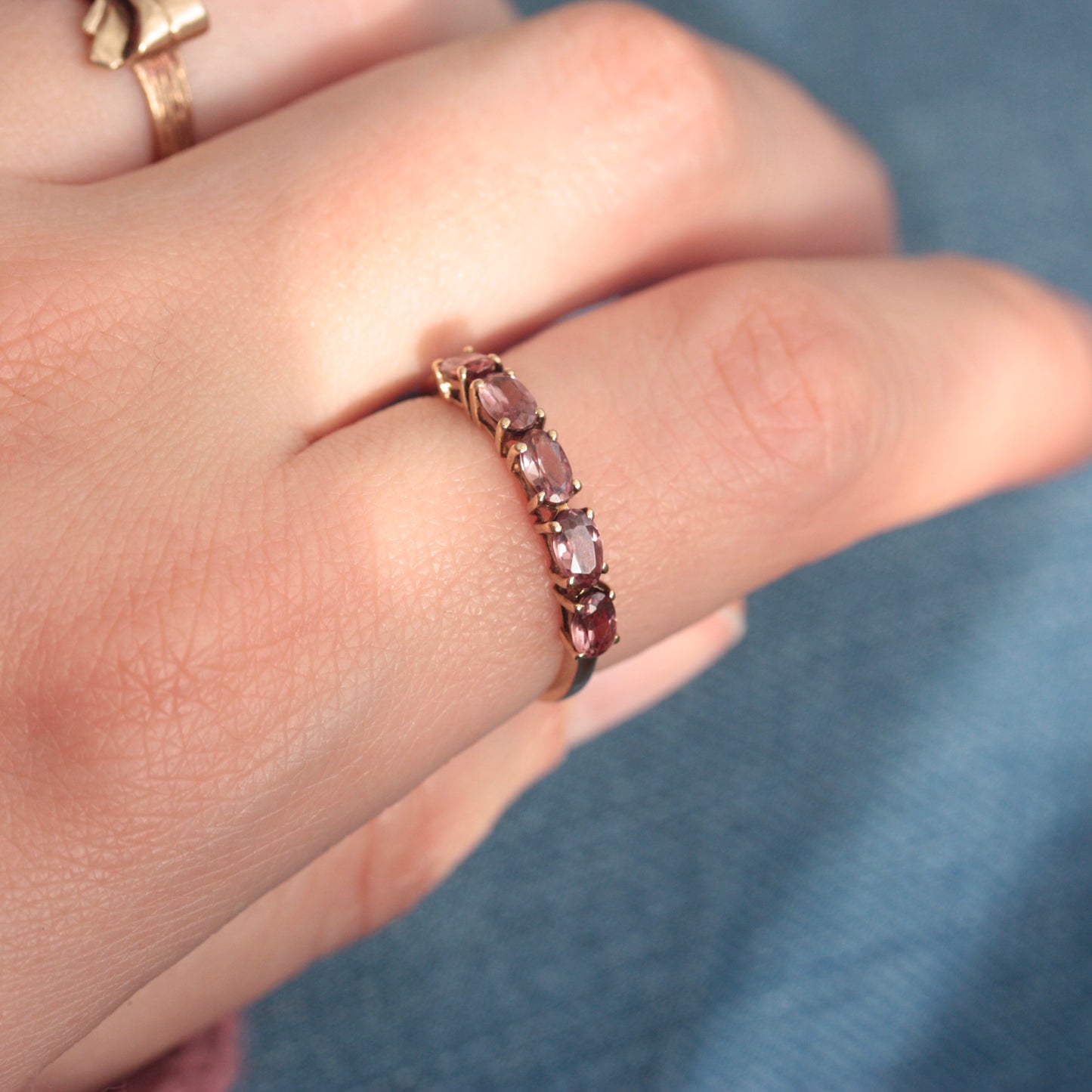 Pre-owned 9ct Gold Pink Gem 5 Stone Ring, 2015