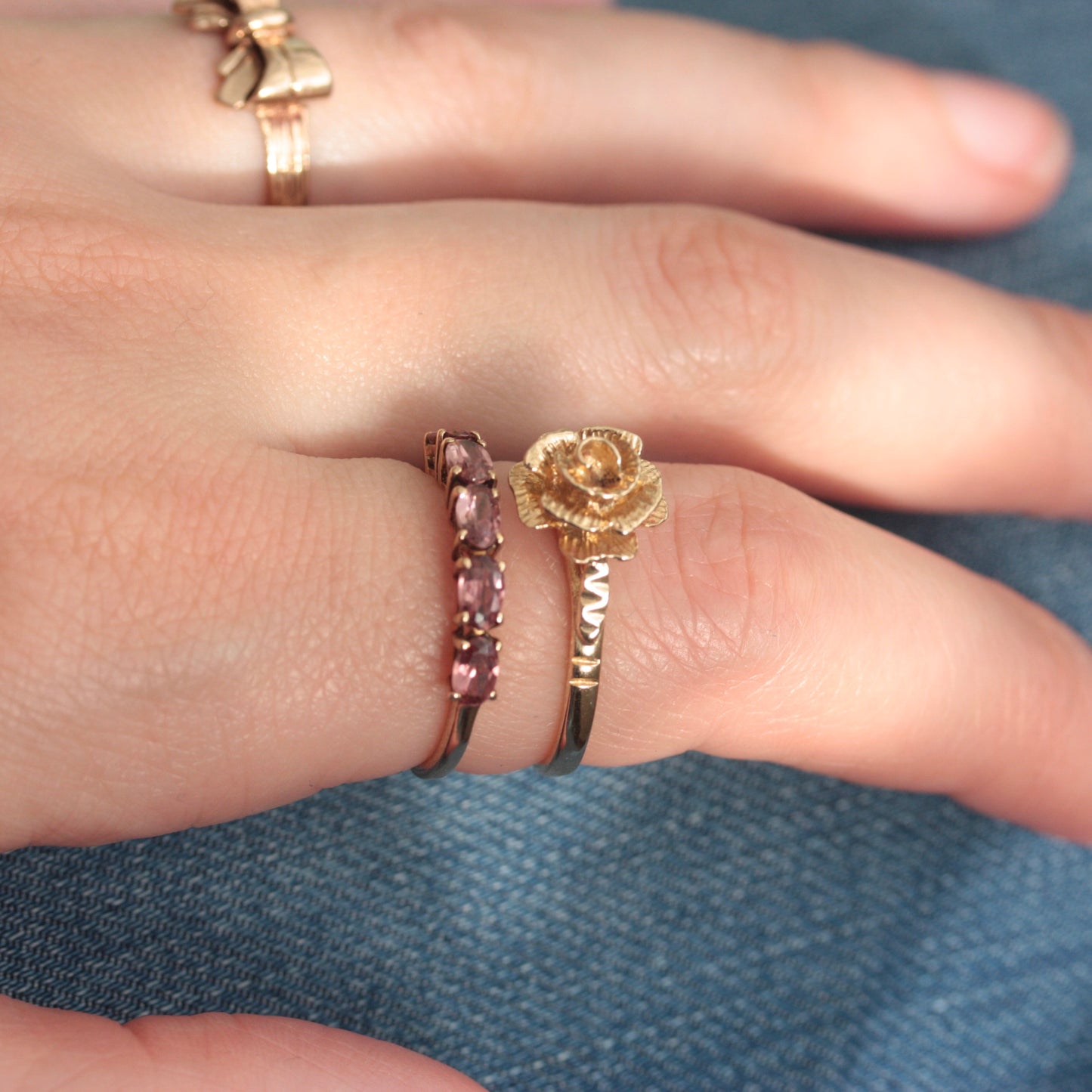 Vintage 9ct Yellow Gold Rose Ring, 1980