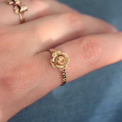 Vintage 9ct Yellow Gold Rose Ring, 1980