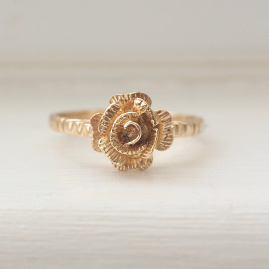 Vintage 9ct Yellow Gold Rose Ring, 1980