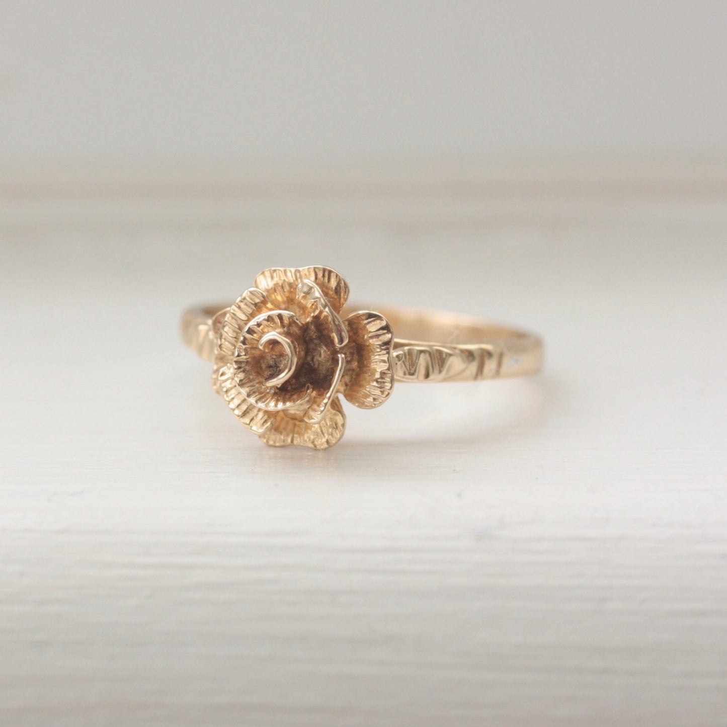 Vintage 9ct Yellow Gold Rose Ring, 1980