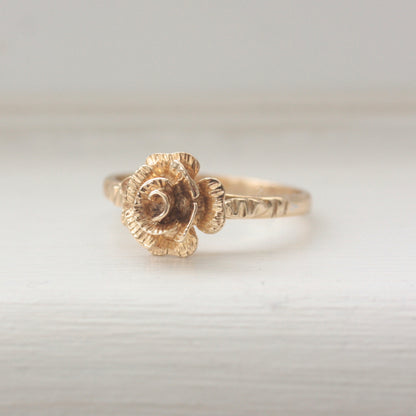 Vintage 9ct Yellow Gold Rose Ring, 1980