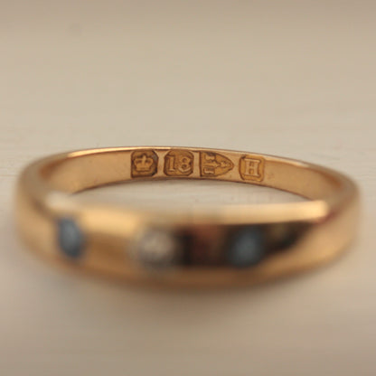 Antique Victorian 18ct Gold Sapphire and Diamond Band, 1891