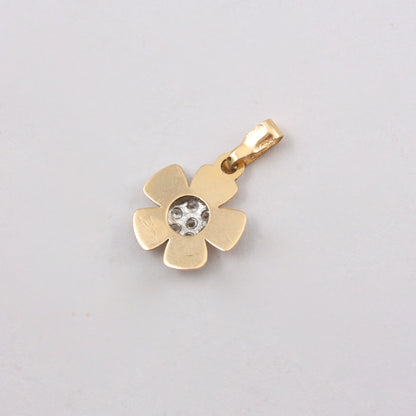 Pre-owned Small Yellow Gold and Cubic Zirconia Daisy Pendant
