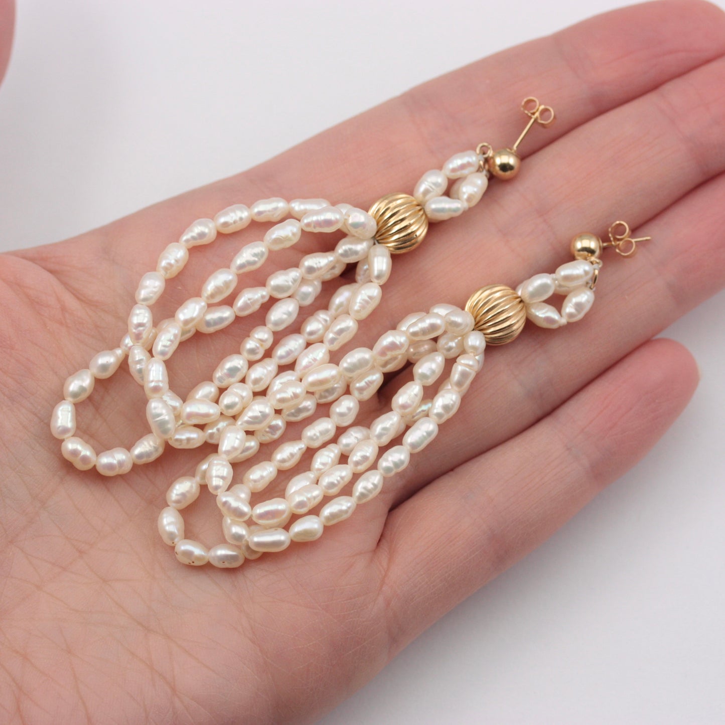 Vintage 14K Gold Pearl Statement Earrings, IPS