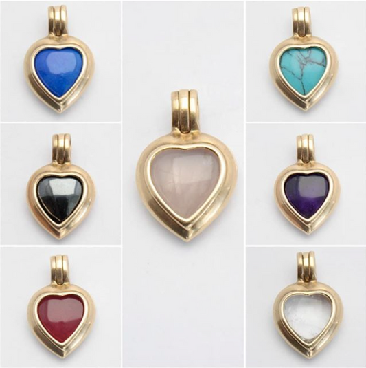 Pre-owned 9ct Gold Heart Pendant + 7 Interchangeable Gemstones