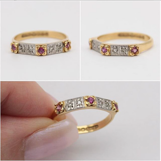Vintage 18ct Gold Ruby & Diamond Angle Front Ring, 1967