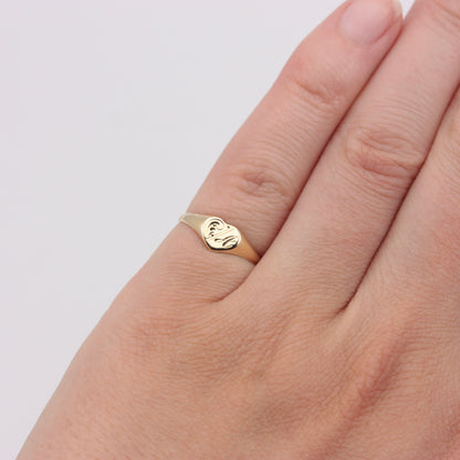 Vintage 9ct Gold Heart Signet Ring with Initial 'A', 1983