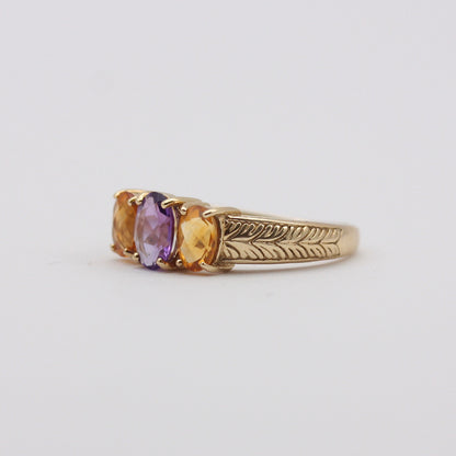 Pre-owned 9ct Gold Amethyst & Citrine Three Stone Ring