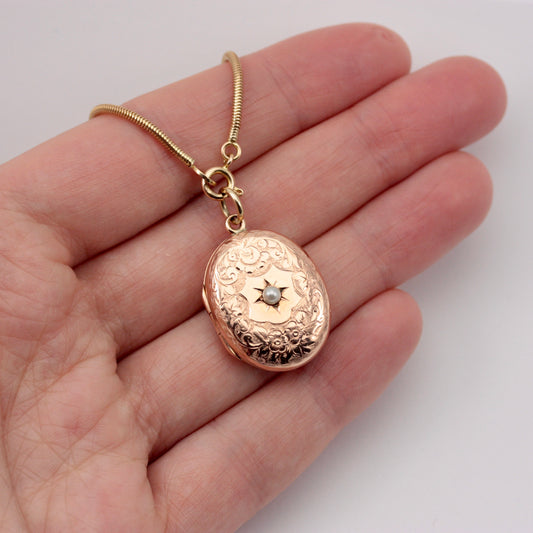 Edwardian forget me not engraved locket