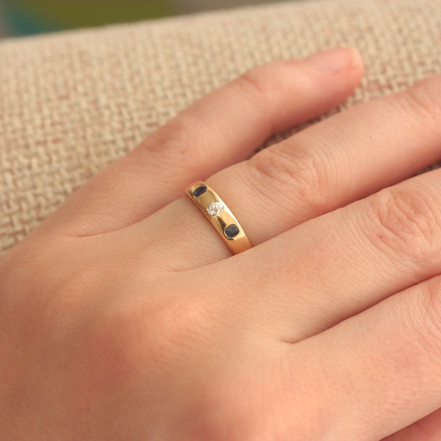 victorian diamond and sapphire gypsy ring