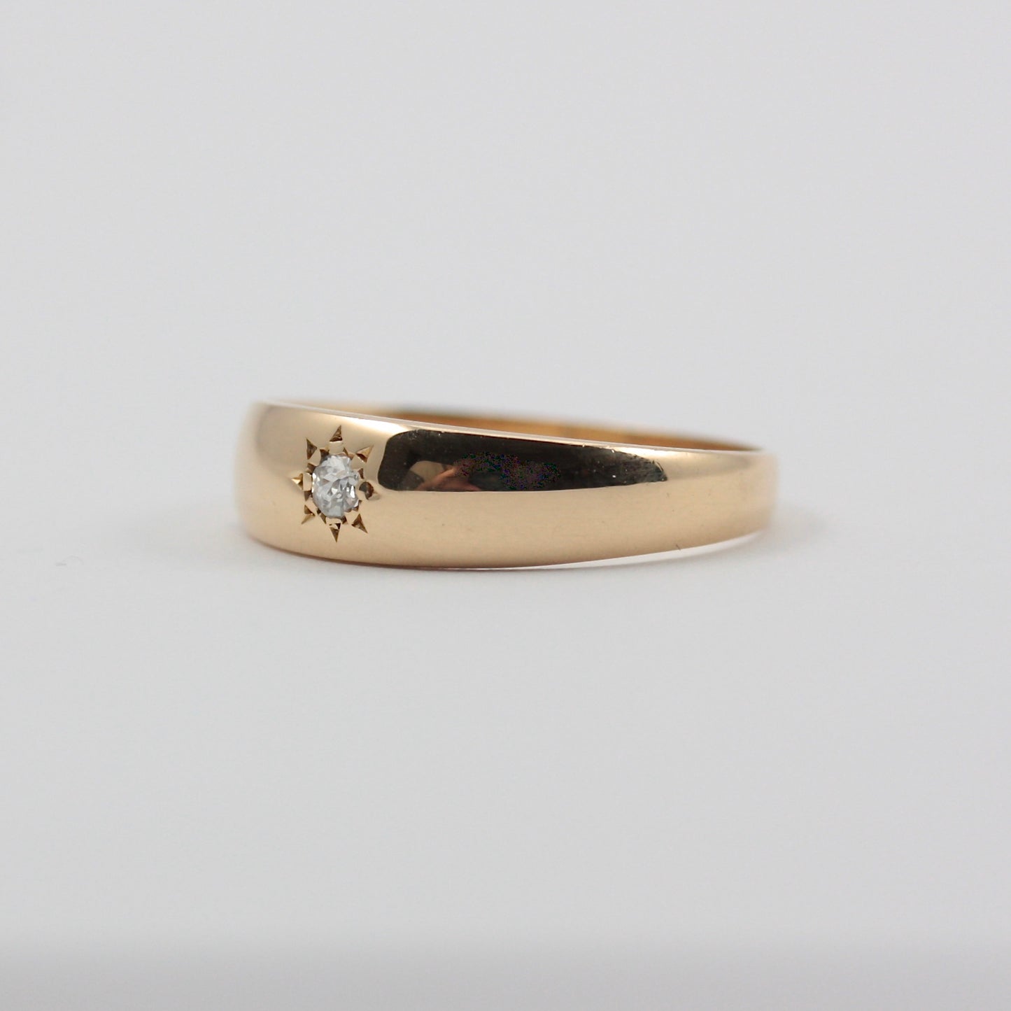 Antique Victorian 18ct Gold Star Set Diamond Gypsy Band Ring, 1897
