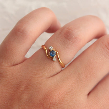 Art Deco Sapphire and Diamond Three Stone Crossover Ring