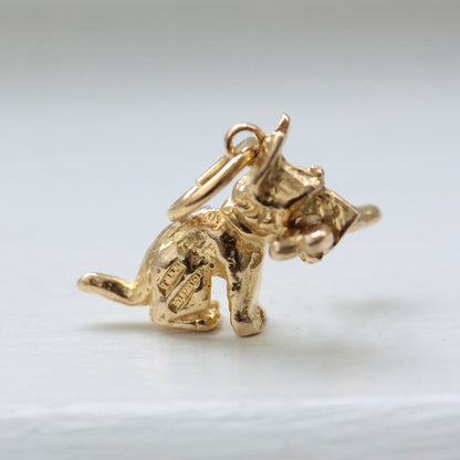 Vintage 9ct Gold Dog Charm with Moveable Bone, 1979