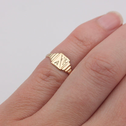 Vintage 9ct Gold Initial 'A' Rectangular Signet Ring, 1973