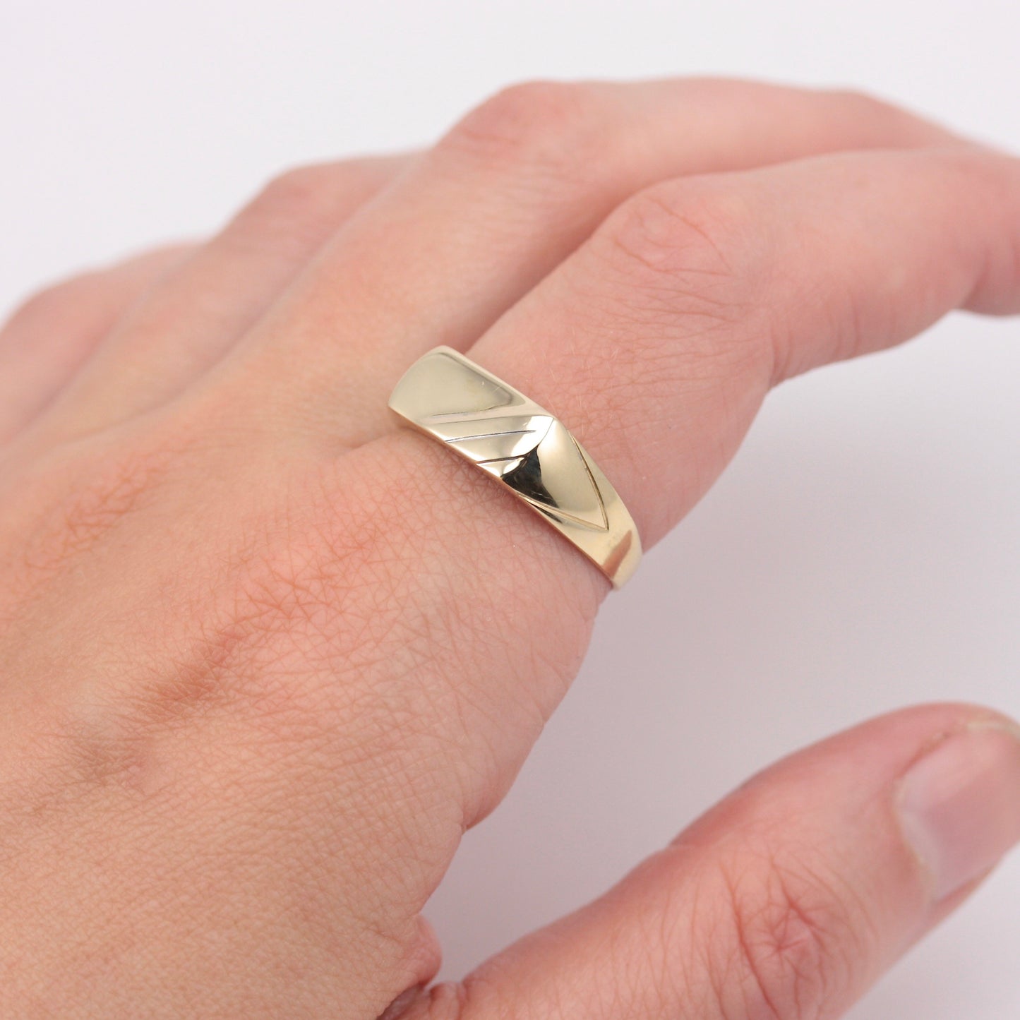 Vintage 9ct Gold Flat Front Bar Signet Ring, c1980s