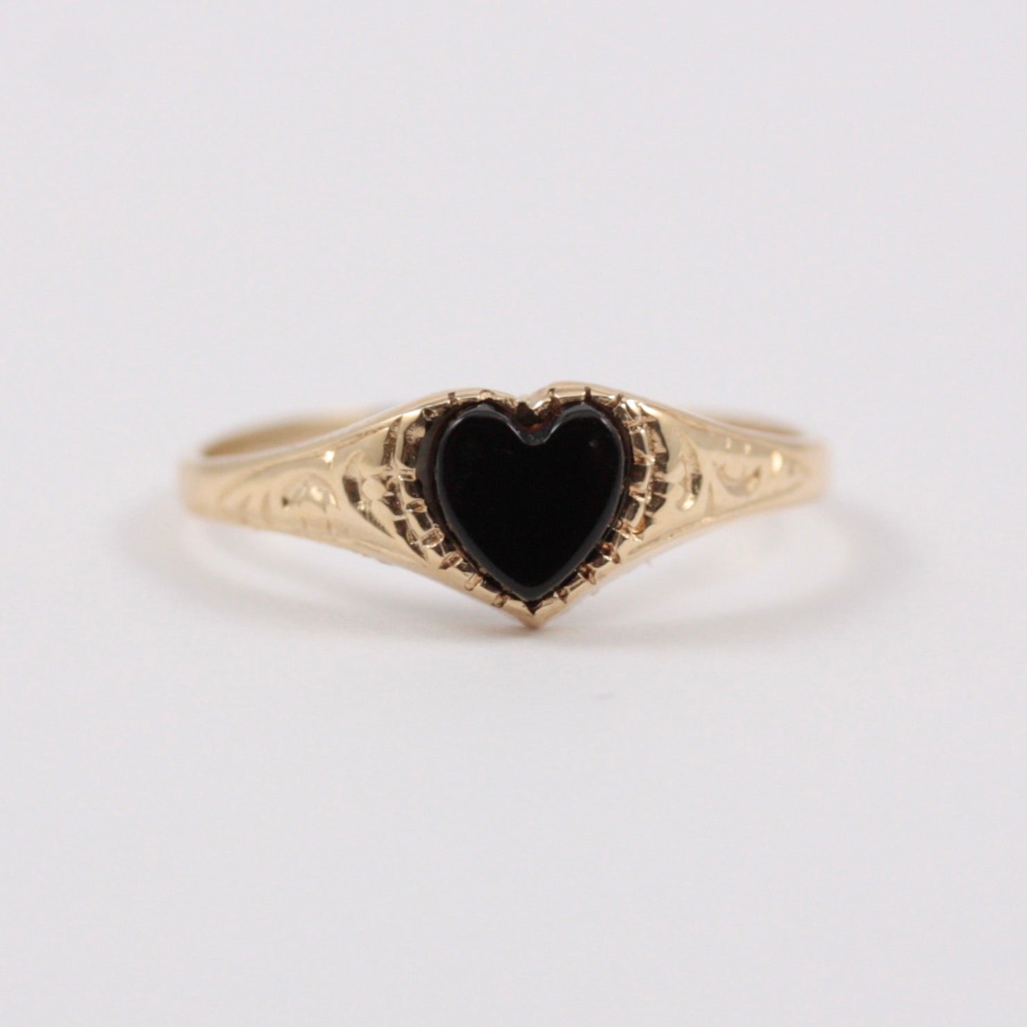 Vintage 9ct Gold Onyx Heart Signet Ring, 1993