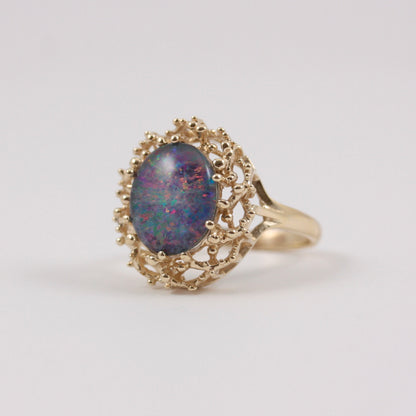 Vintage 9ct Gold Opal Triplet Statement Ring, 1976