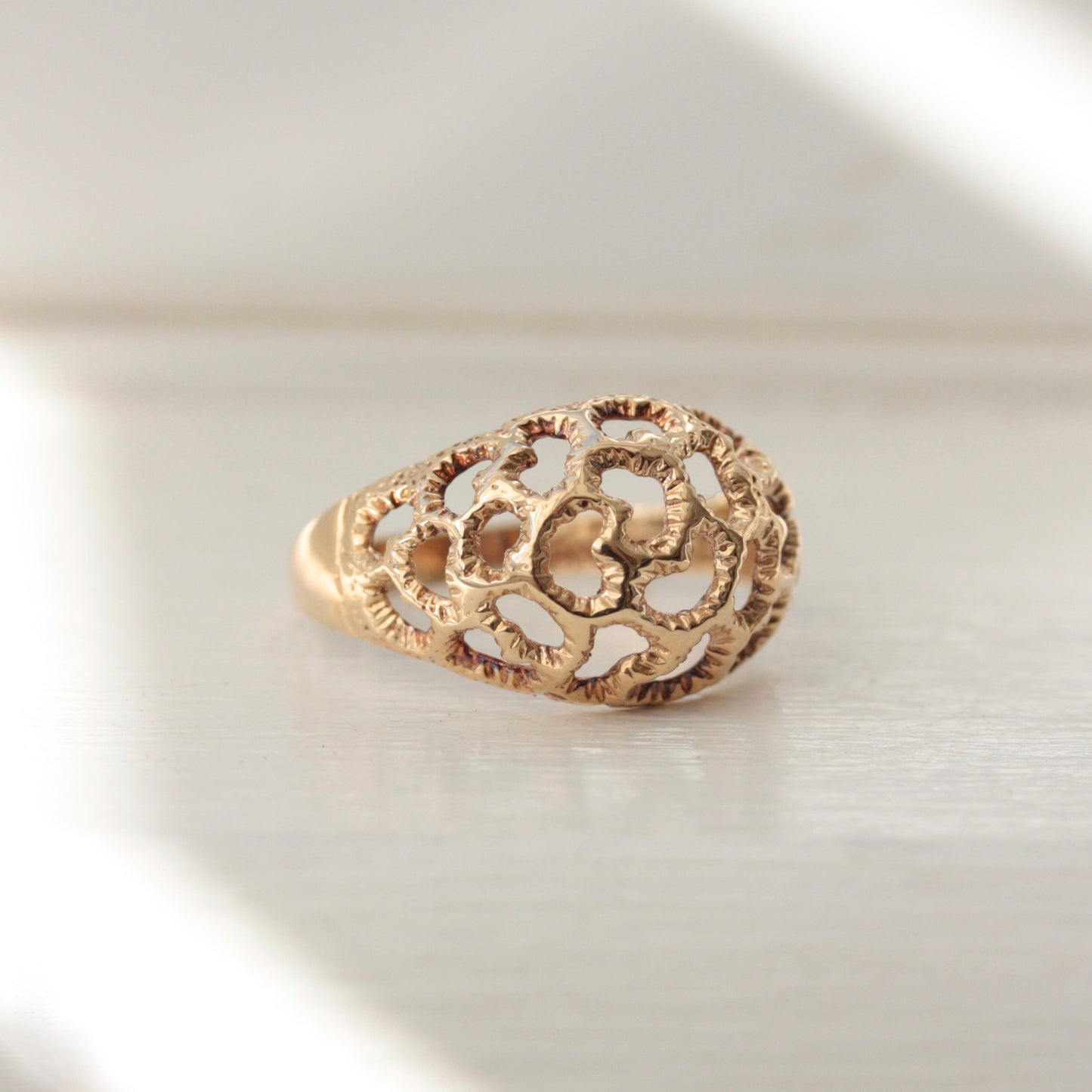 Vintage 9ct Gold Openwork Dome Ring, 1978