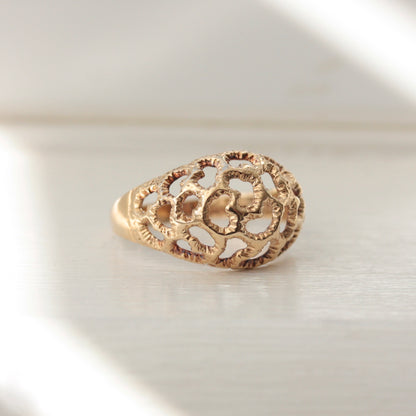 Vintage 9ct Gold Openwork Dome Ring, 1978