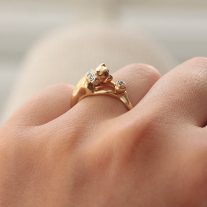 Vintage 9ct Gold Cat and Water Bowl Ring, 2001