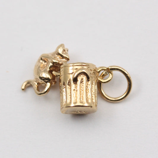 Small Pre-owned 9ct Gold Articulated Cat in Bin Charm