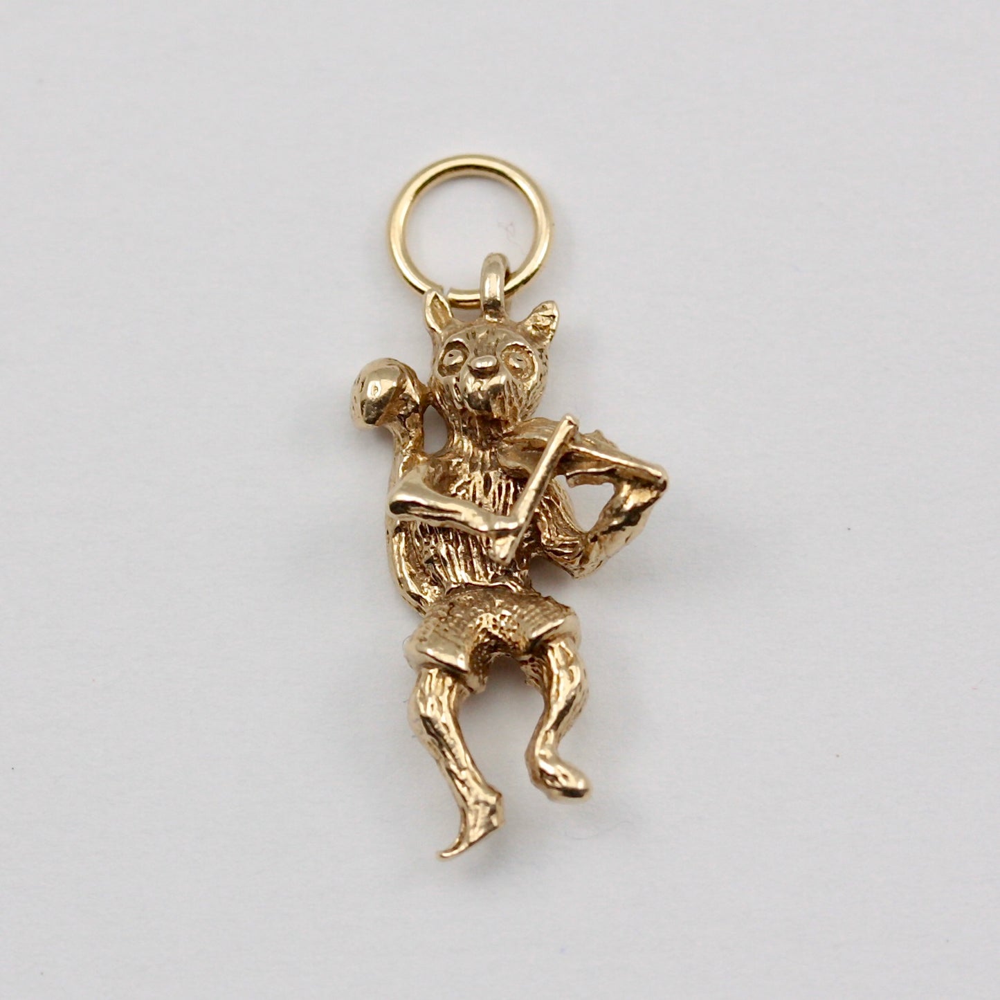Vintage 9ct Gold Cat Playing Fiddle Charm, 1971