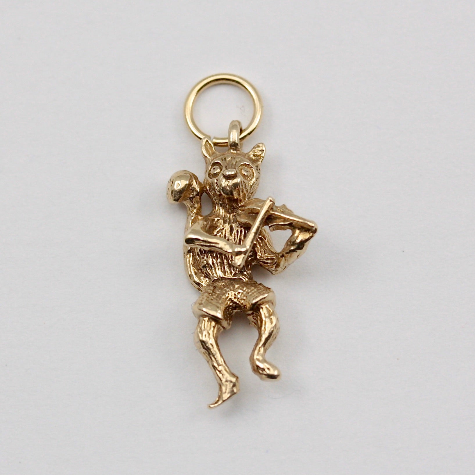 Vintage 9ct Gold Cat Playing Fiddle Charm, 1971