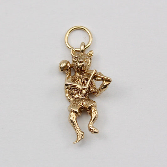 Vintage 9ct Gold Cat Playing Fiddle Charm, 1971