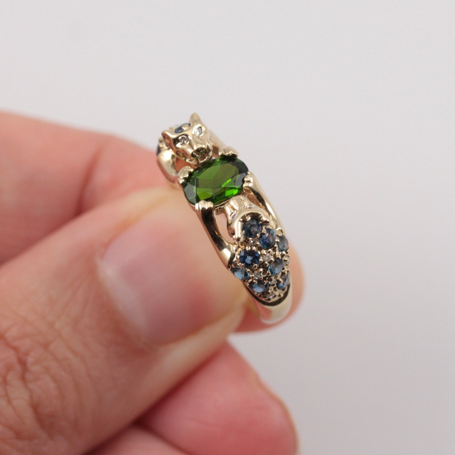9ct gold double panther ring