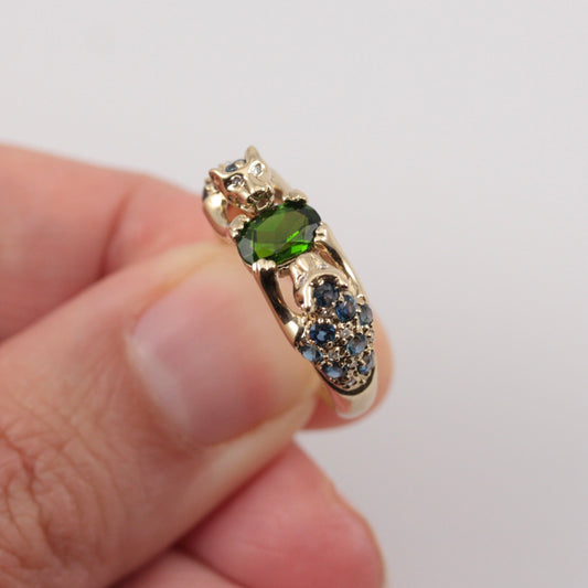 9ct gold double panther ring