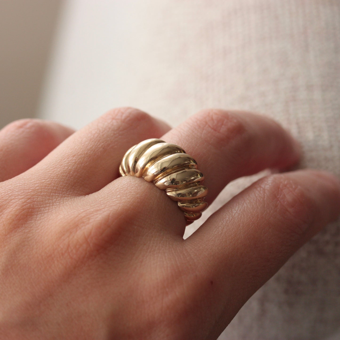 Chunky Vintage 9ct Gold Croissant Ring, 1992