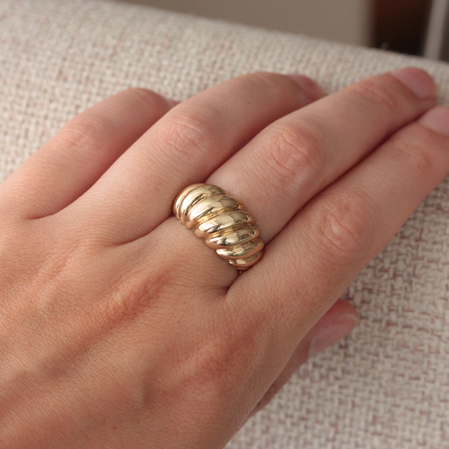Chunky Vintage 9ct Gold Croissant Ring, 1992