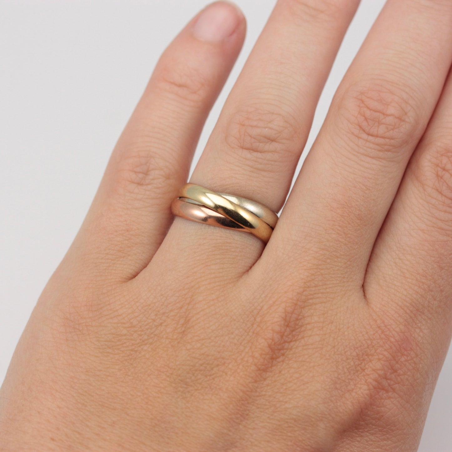 Chunky Vintage Tri Colour 9ct Gold Russian Wedding Ring, 1994