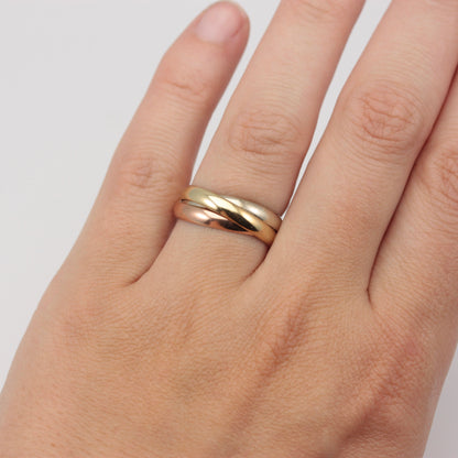 Chunky Vintage Tri Colour 9ct Gold Russian Wedding Ring, 1994