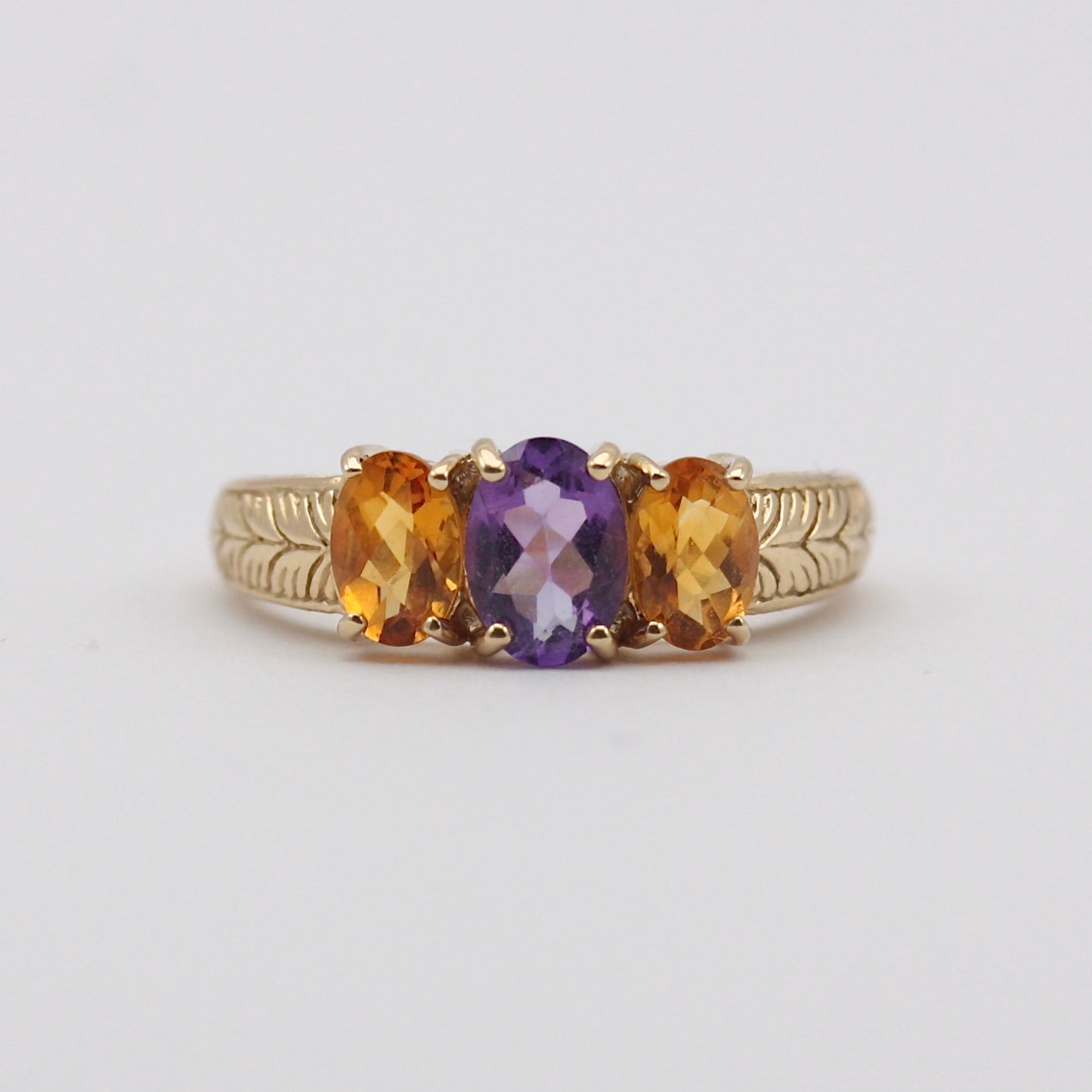 Pre-owned 9ct Gold Amethyst & Citrine Three Stone Ring