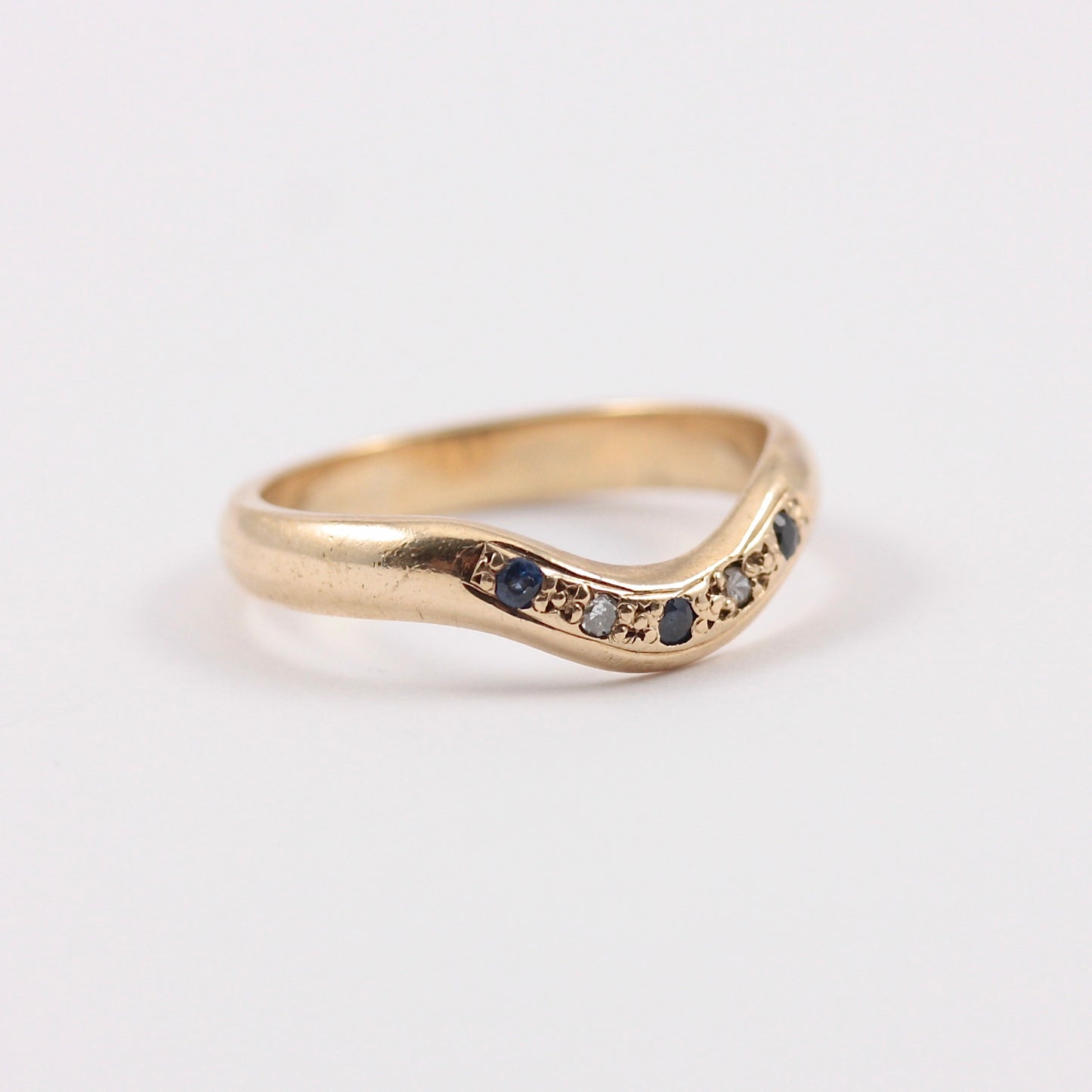Vintage 9ct Gold Sapphire and Diamond Wishbone Ring, 2000