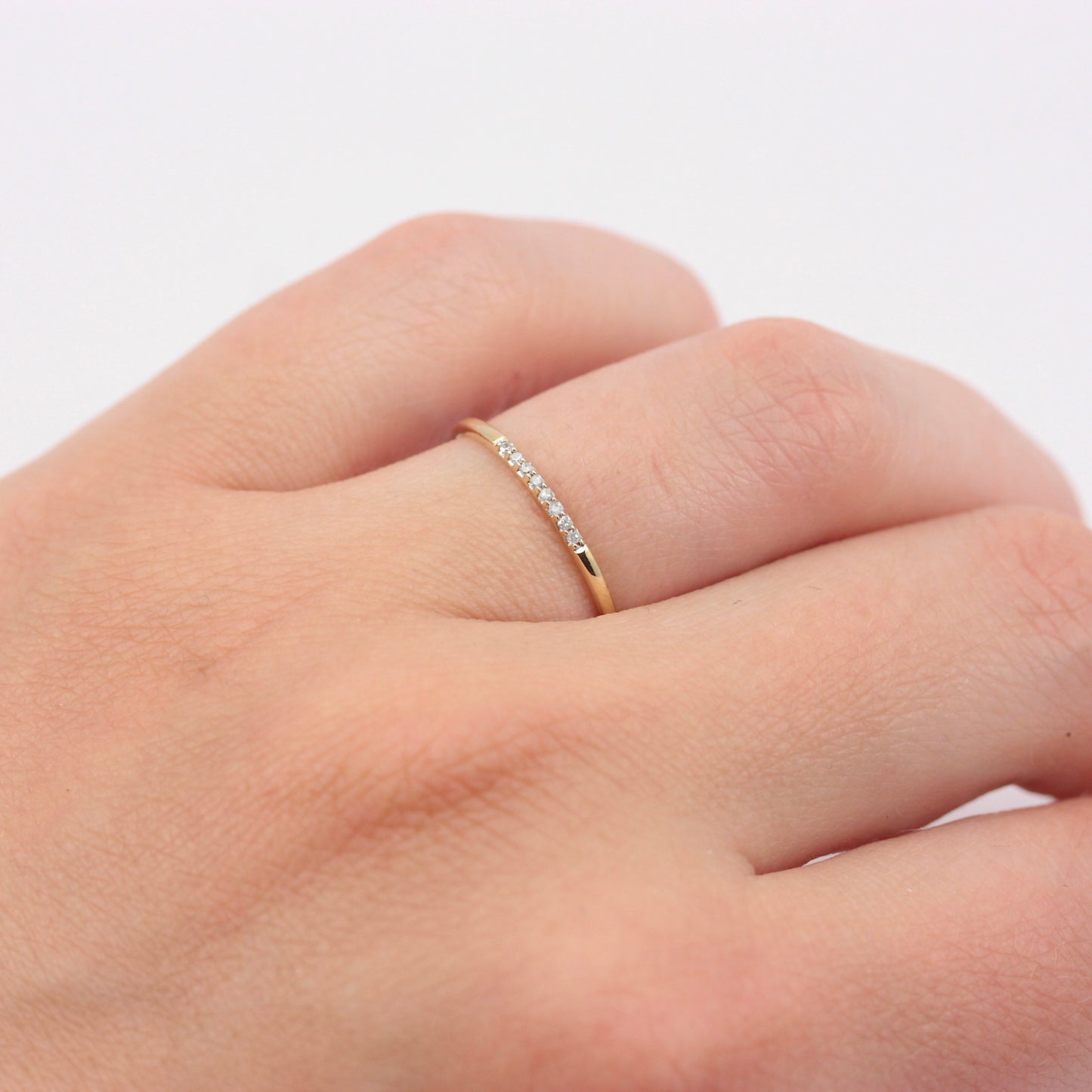 Pre-owned Skinny 9ct Gold Band with Diamonds