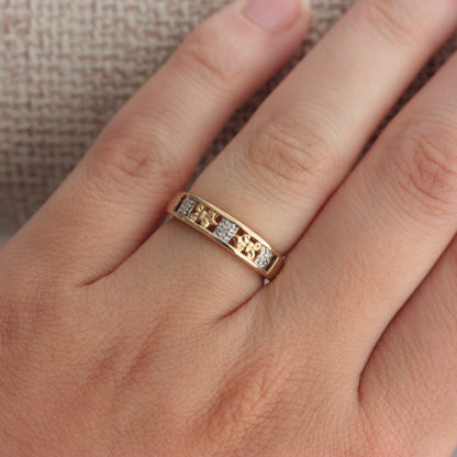 Vintage 9ct Gold Diamonds and Bows Band Ring