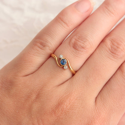 Art Deco Sapphire and Diamond Three Stone Crossover Ring  