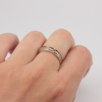 Pre-owned 9ct Two Tone Claddagh Band with Diamonds and Inscription